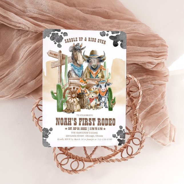 Invitation First Rodeo 1st Birthday Cute Animals Wild West (Créateur téléchargé)