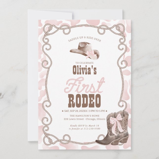 Invitation First Rodeo 1st Birthday Dusty Pink (Devant)