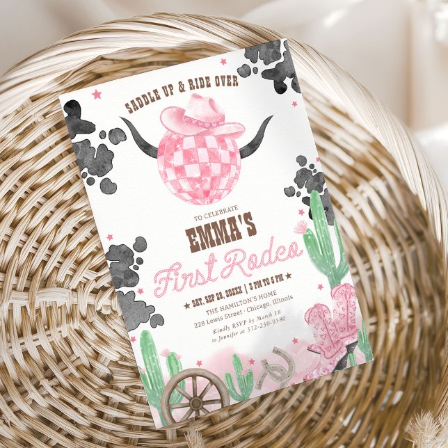 Invitation First Rodeo 1st Birthday Pink Boho Wild West (Créateur téléchargé)