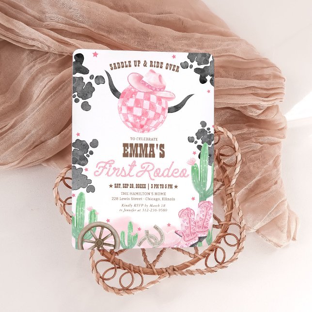 Invitation First Rodeo 1st Birthday Pink Boho Wild West Girl (Créateur téléchargé)
