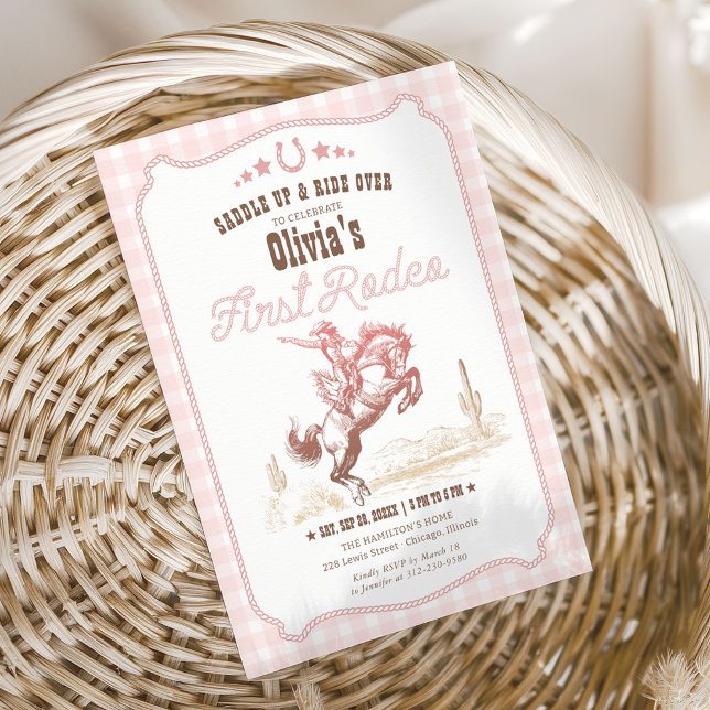 Invitation First Rodeo 1st Birthday Pink Western (Créateur téléchargé)