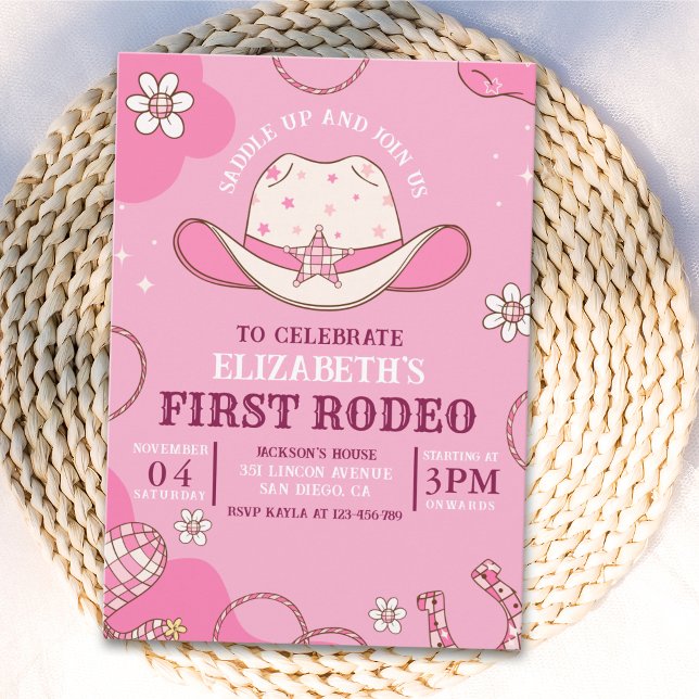 Invitation First Rodeo Birthday Girl Pink and white (Créateur téléchargé)