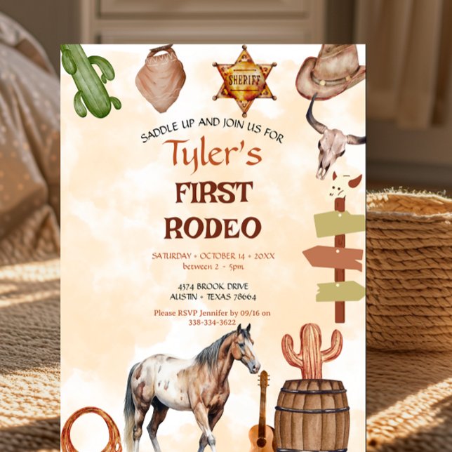 Invitation First Rodeo Cowboy Wild West Western Boy Birthday (Créateur téléchargé)