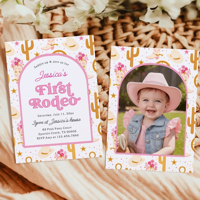 Invitation First Rodeo Cowgirl Photo Pink 1st Birthday Party (Créateur téléchargé)
