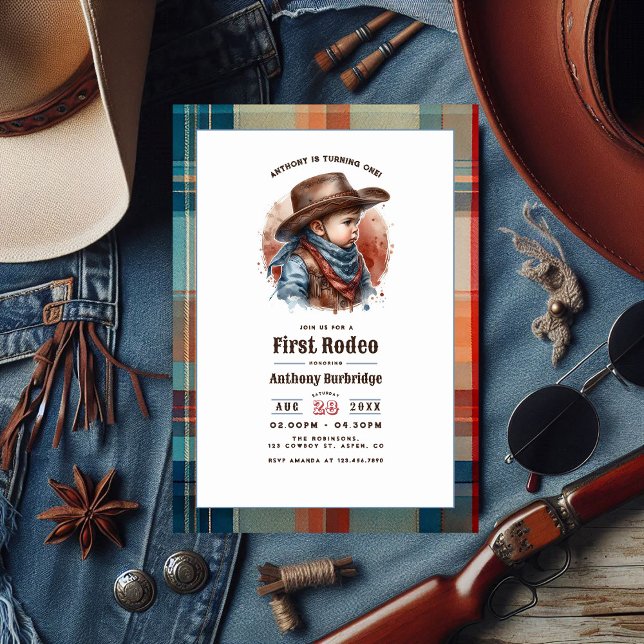 Invitation "First Rodeo" Rustic Cowboy 1er anniversaire (“First Rodeo” Rustic Cowboy 1st Birthday Invitation)