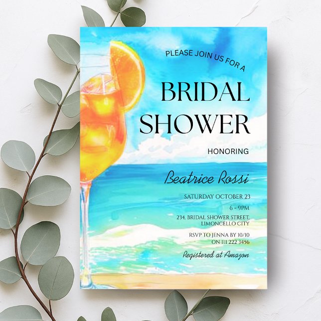 Invitation First Spritz Amalfi Beach Cocktail Fête des mariée (First Spritz Amalfi Beach Cocktail Bridal Shower Invitation)