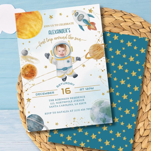 Invitation First Trip Around the Sun Photo Space Birthday (Créateur téléchargé)