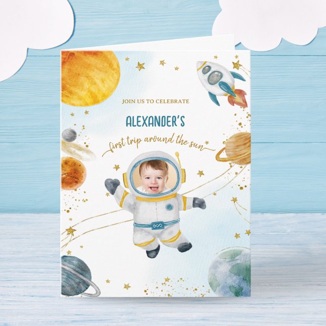 Invitation First Trip Around the Sun Space Birthday Photo (Créateur téléchargé)
