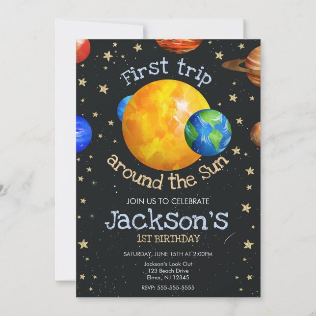 Invitation First Trip Outer Space 1st Birthday Boy (Devant)