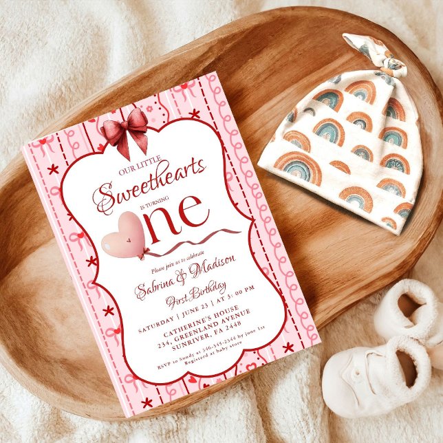 Invitation First Twin  Birthday valentine baby birthday party (Créateur téléchargé)