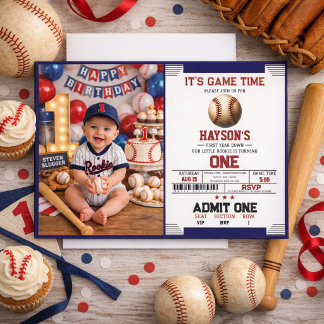 Invitation First Year Down Baseball 1st Birthday Party