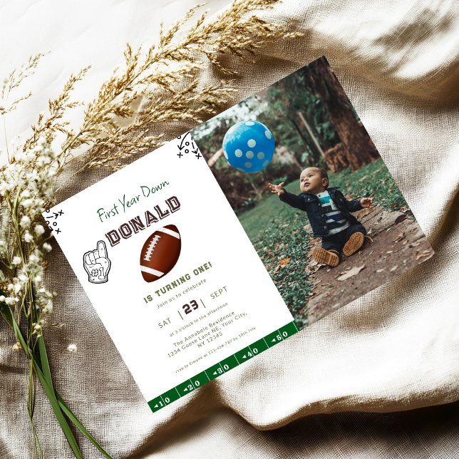 Invitation First Year Down Football 1st Birthday  (Créateur téléchargé)