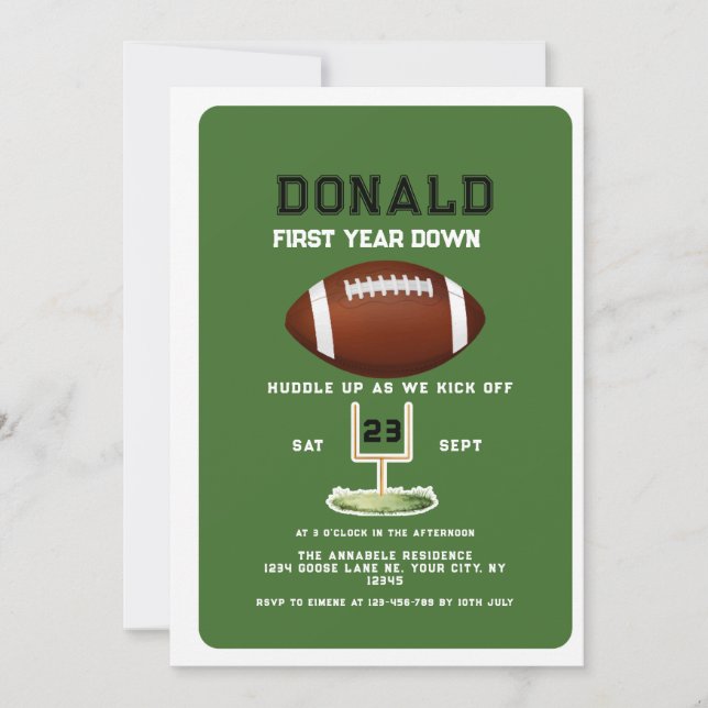 Invitation First Year Down Football 1st Birthday  (Devant)