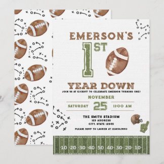 Invitation First Year Down Football Birthday Invitation, 2nd