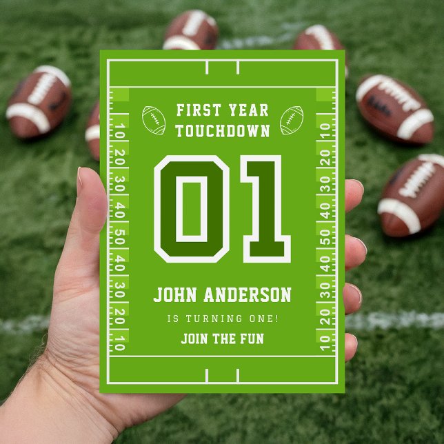 Invitation First Year Touchdown Green Football Field Birthday (Créateur téléchargé)