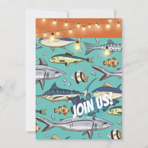 Invitation Fish Swimming Beach Mural Anniversaire Fête Bash