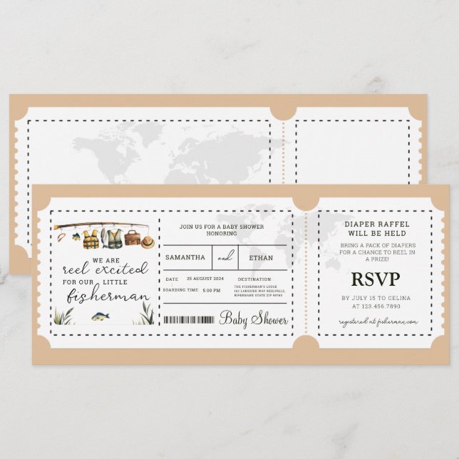 Invitation Fisherman Boarding Pass Boy Baby shower de voyage (Devant / Derrière)