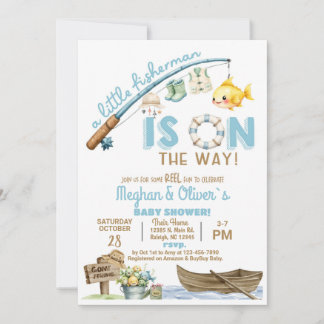 Invitation Fisherman / fishing boy reel fun baby shower.