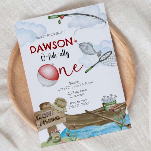 Invitation fishing-themed, Fishing Birthday, One, first birth (Créateur téléchargé)