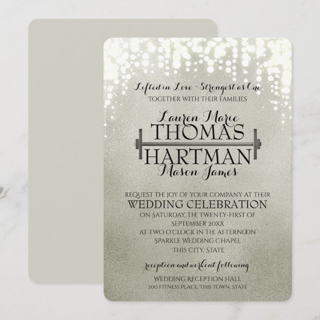 Invitation Fitness Curl Bar Sparkle Mariage (Devant / Derrière)
