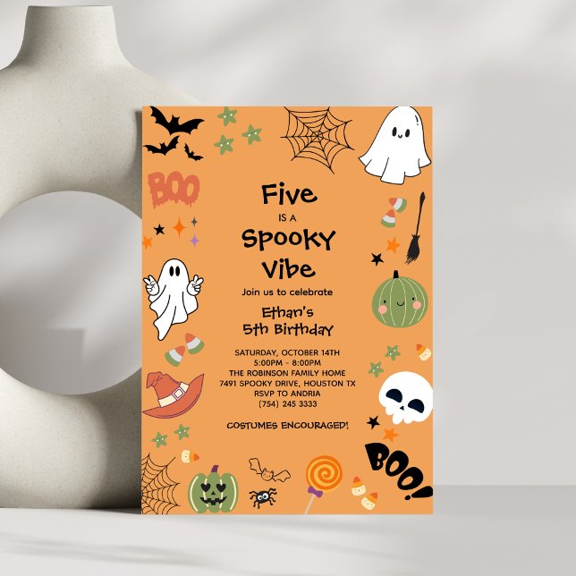 Invitation Five est un Vibe Éffrayant Halloween 5e anniversai (Five is a Spooky Vibe Halloween 5th Birthday Invitation )