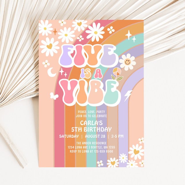 Invitation FIVE est une Vibe Daisy Rainbow Groovy 5ème Annive (Créateur téléchargé)