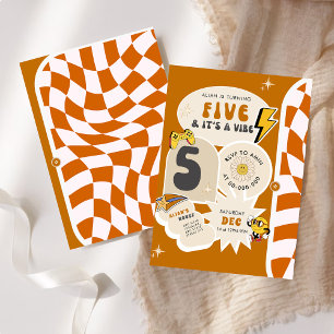 Invitation Five est Vibe 5th Retro À damiers Anniversaire