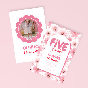 Invitation Five est Vibe Daisy Photo Anniversaire