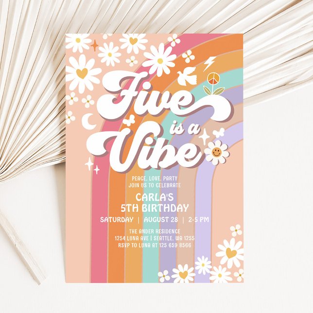 Invitation Five est Vibe Daisy Rainbow Super Retro Anniversai (Créateur téléchargé)