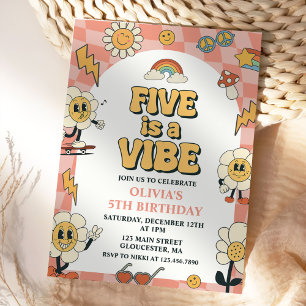 Invitation Five est Vibe Daisy & Retro Van Pink 5e anniversai