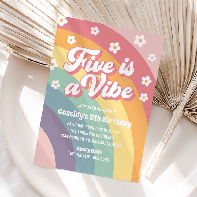 Invitation Five est Vibe les années 70 Rainbow Daisy 5e anniv (Créateur téléchargé)