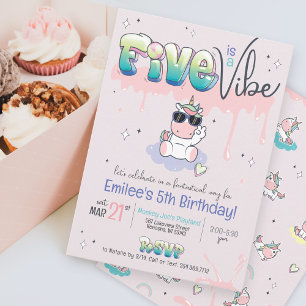 Invitation FIVE est VIBE Unicorn Graffiti Girl 5e anniversair