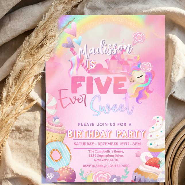 Invitation five ever Sweet Girl 5th Birthday  (Créateur téléchargé)