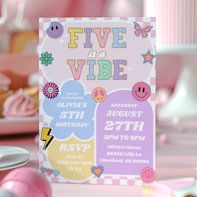 Invitation Five Is A Vibe Preppy Patch 5th Birthday Party (Créateur téléchargé)