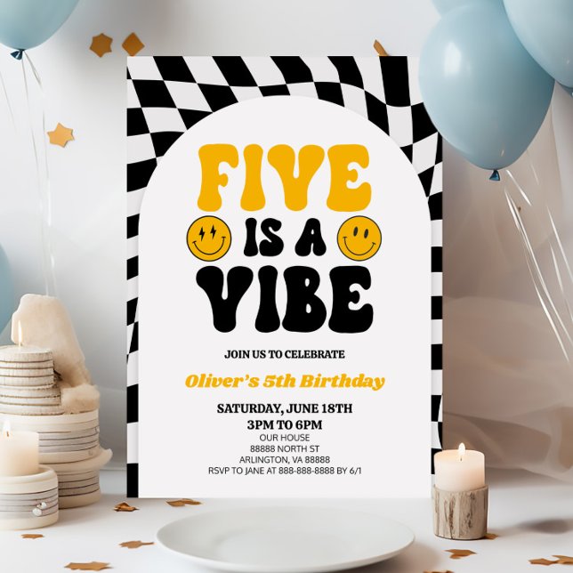 Invitation Five Is A Vibe Retro Cinquième fête d'anniversaire (Créateur téléchargé)