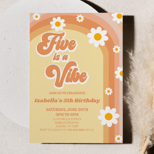 Invitation Five Is A Vibe Retro Daisy 5e fête d'anniversaire