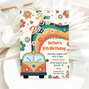 Invitation Five Is A Vibe Retro Floral 5e fête d'anniversaire