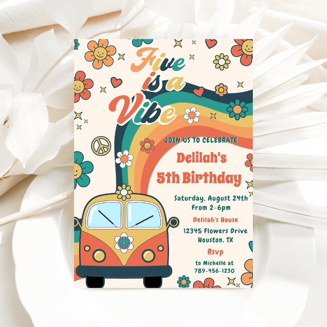 Invitation Five Is A Vibe Retro Floral 5e fête d'anniversaire (Créateur téléchargé)