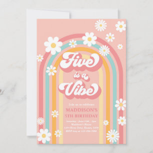 Invitation Five Is A Vibe Super Daisy Rainbow 5Anniversaire