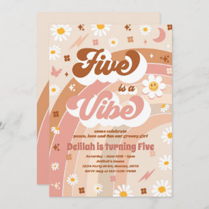 Invitation Five Is A Vibe Super Hippie Rainbow 5Anniversaire