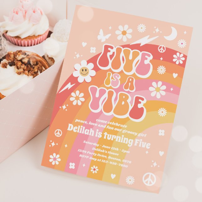 Invitation Five Is A Vibe Super Hippie Rainbow 5Anniversaire (Créateur téléchargé)