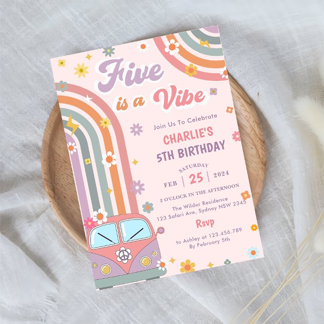 Invitation Five Is A Vibe Super Retro Daisy 5e anniversaire (Créateur téléchargé)
