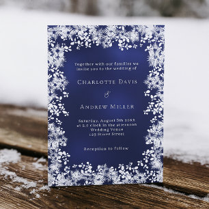 Invitation Flacon de neige bleu marine mariage d'hiver