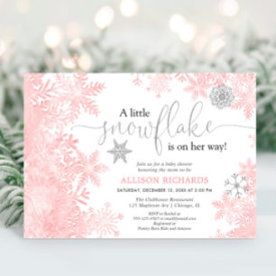 Invitation Flacon de neige rose et argent baby shower fille h