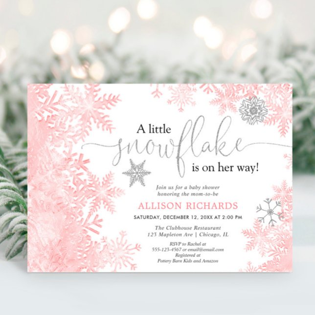 Invitation Flacon de neige rose et argent baby shower fille h (Créateur téléchargé)