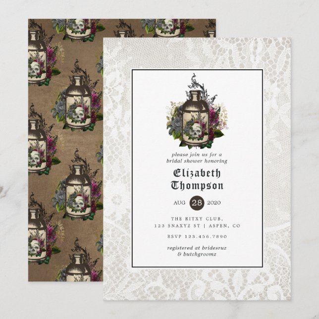 Invitation Flacon de potion florale et douche de mariée gothi (Devant / Derrière)