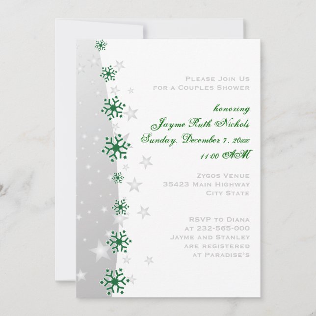 Invitation Flacon gris argent vert mariage couples douche (Devant)