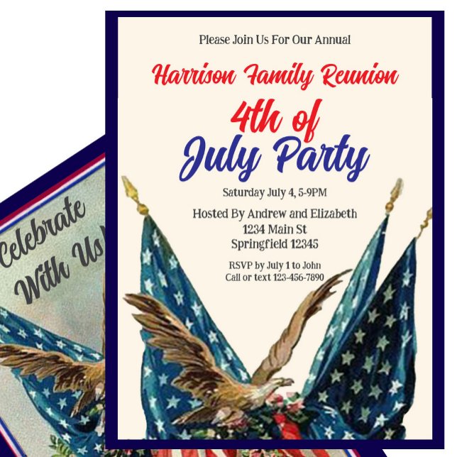 Invitation Flag and Eagle 4th of July Family Reunion Party (Créateur téléchargé)