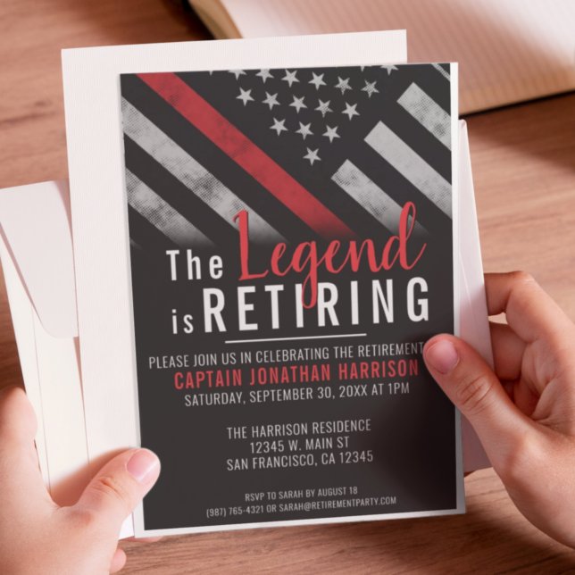 Invitation Flaman mince Red Line Drapeau Pompier retraite (Créateur téléchargé)