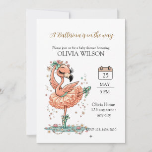 Invitation Flamant Ballerine Gracieuse en Fleur